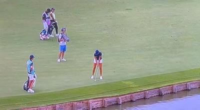 Pia Babnik hit a shocking shank on the 15th
